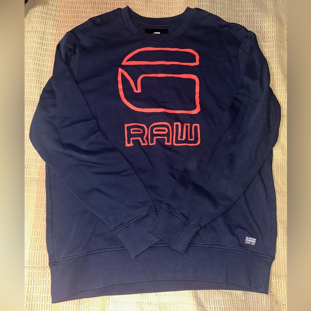 G-Star Men's Dark Blue Crewneck Sweater with Red Logo